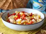 Recipe Cold pasta salad with peppers, corn and mozzarella