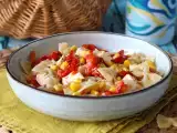 Recipe Cold pasta with peppers, corn and mozzarella cheese