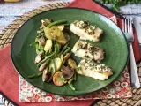Recipe Air fryer-cooked hake with white wine sauce, potatoes, and vegetables