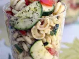 Recipe Cold tomato zucchini pasta salad with sherry shallot vinaigrette
