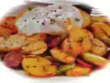 Recipe Potato pan fry with crispy chorizo & warn chicken salad