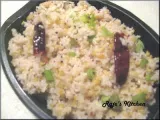 Recipe Rice rava upma with chana daal and scallion garnish