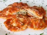 Recipe Duck ravioli with roasted red pepper and tomato sauce
