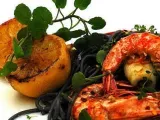 Recipe Seafood pasta - squid ink pasta with prawns and grilled calamari!!