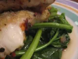 Recipe Pan fried cod fillet on a bed of stir fried chinese spinach