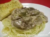 Recipe Pasta: beef and mushroom in white sauce