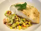 Recipe Pan fried halibut with succotash and bacon
