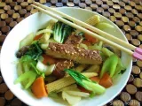 Recipe Bok choy stir fry with asian marinated, grilled tofu
