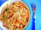 Recipe Fried rice with egg, mushrooms and green peas