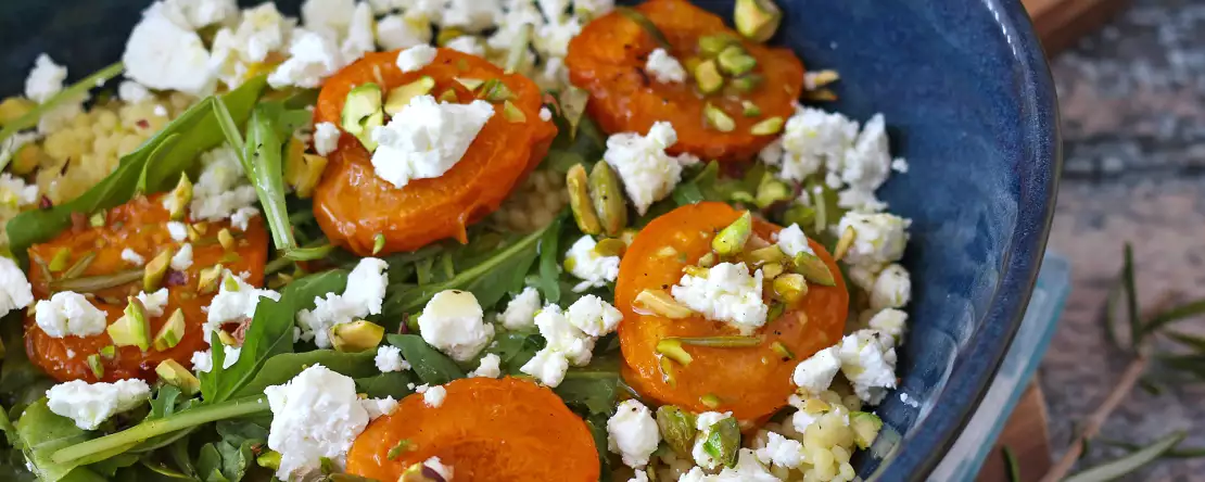 Pearl couscous salad with roasted apricots and feta