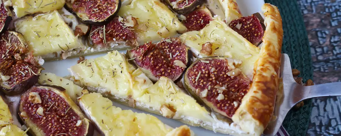 Thin-crust tart with figs, brie, and walnuts