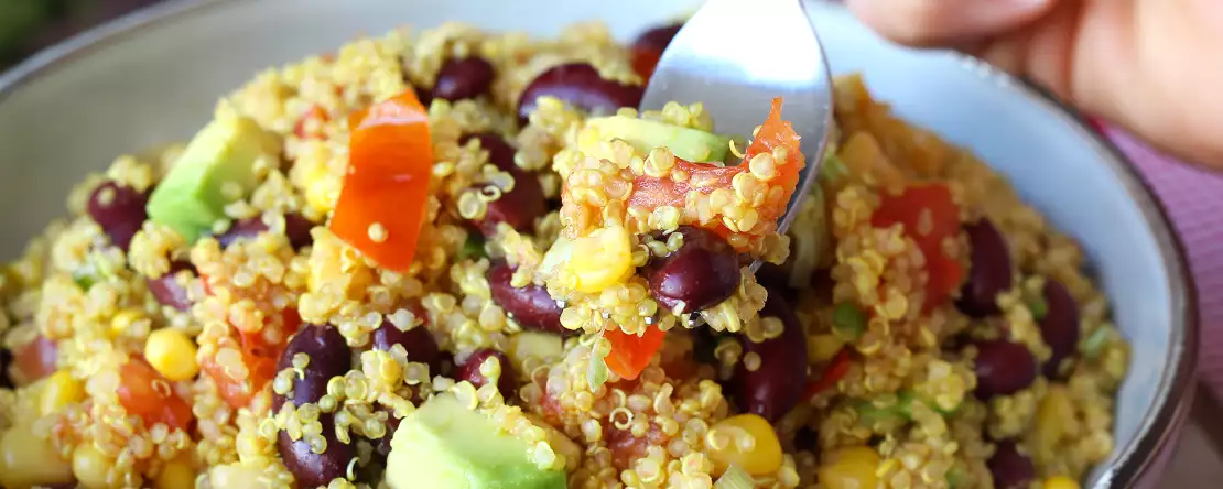Protein-packed quinoa salad with red kidney beans and corn