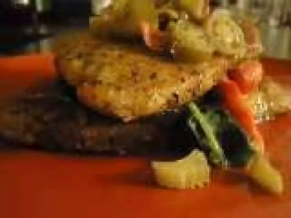 Pork Chops Giardiniera with Spinach and Roasted Red Peppers