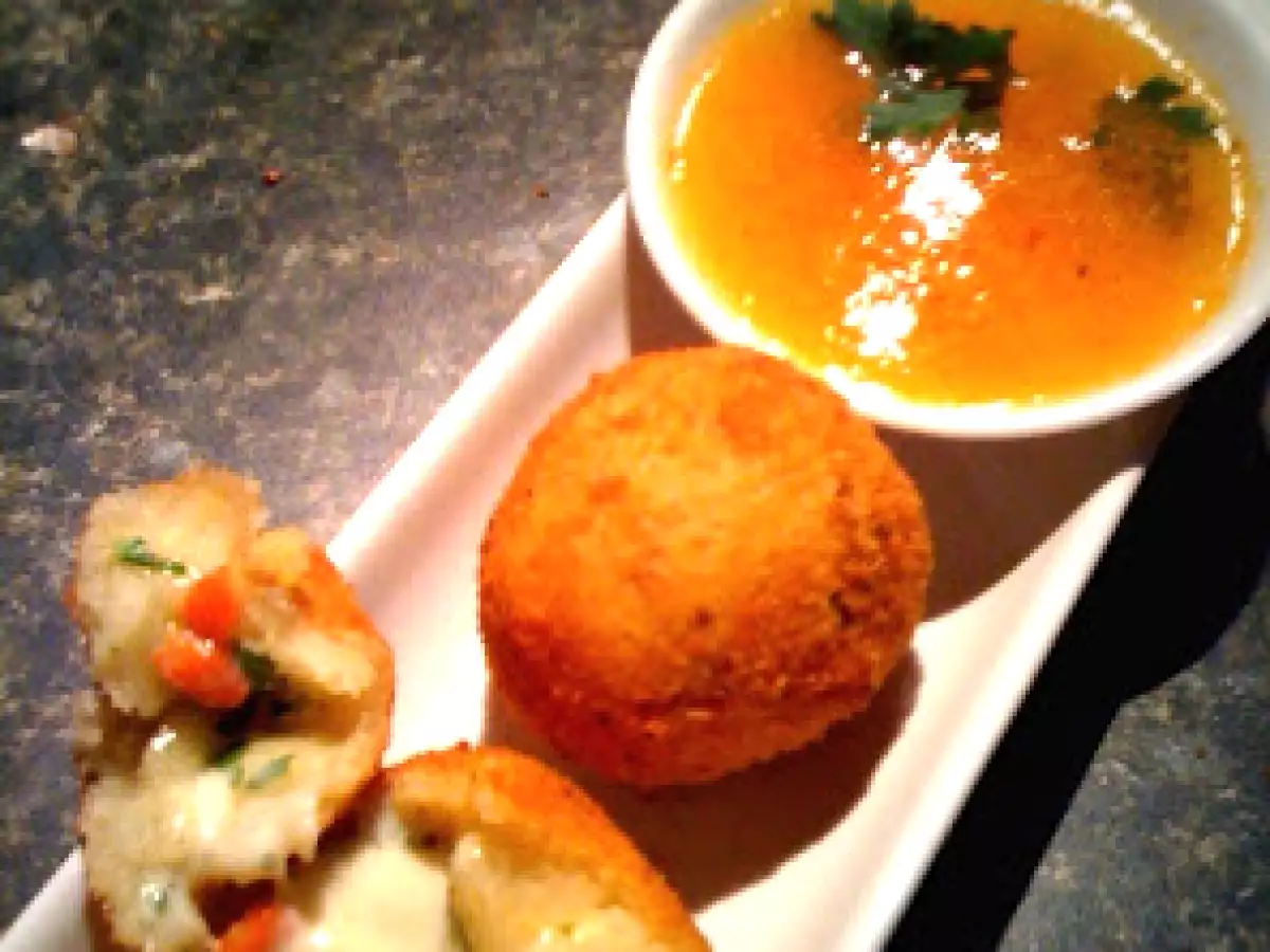 Recipe Yuca beignets filled with cheese and orange spicy sauce