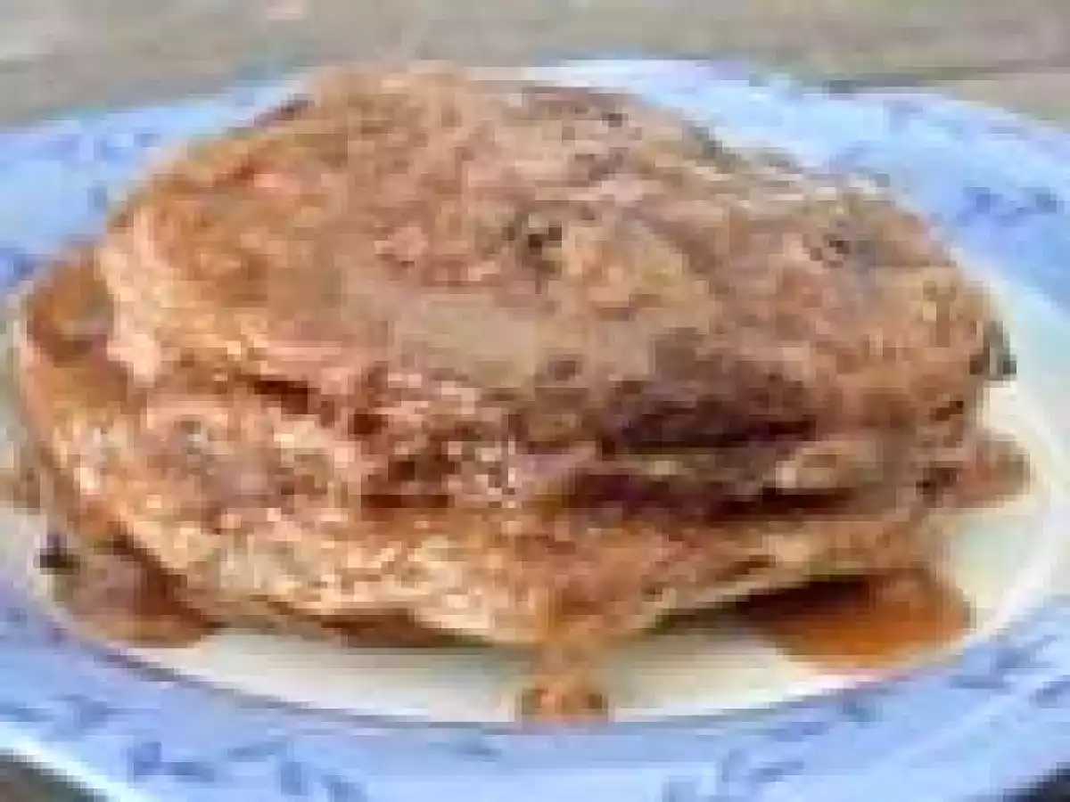 Banana Chocolate Chip Pancakes with Peanut Butter Syrup