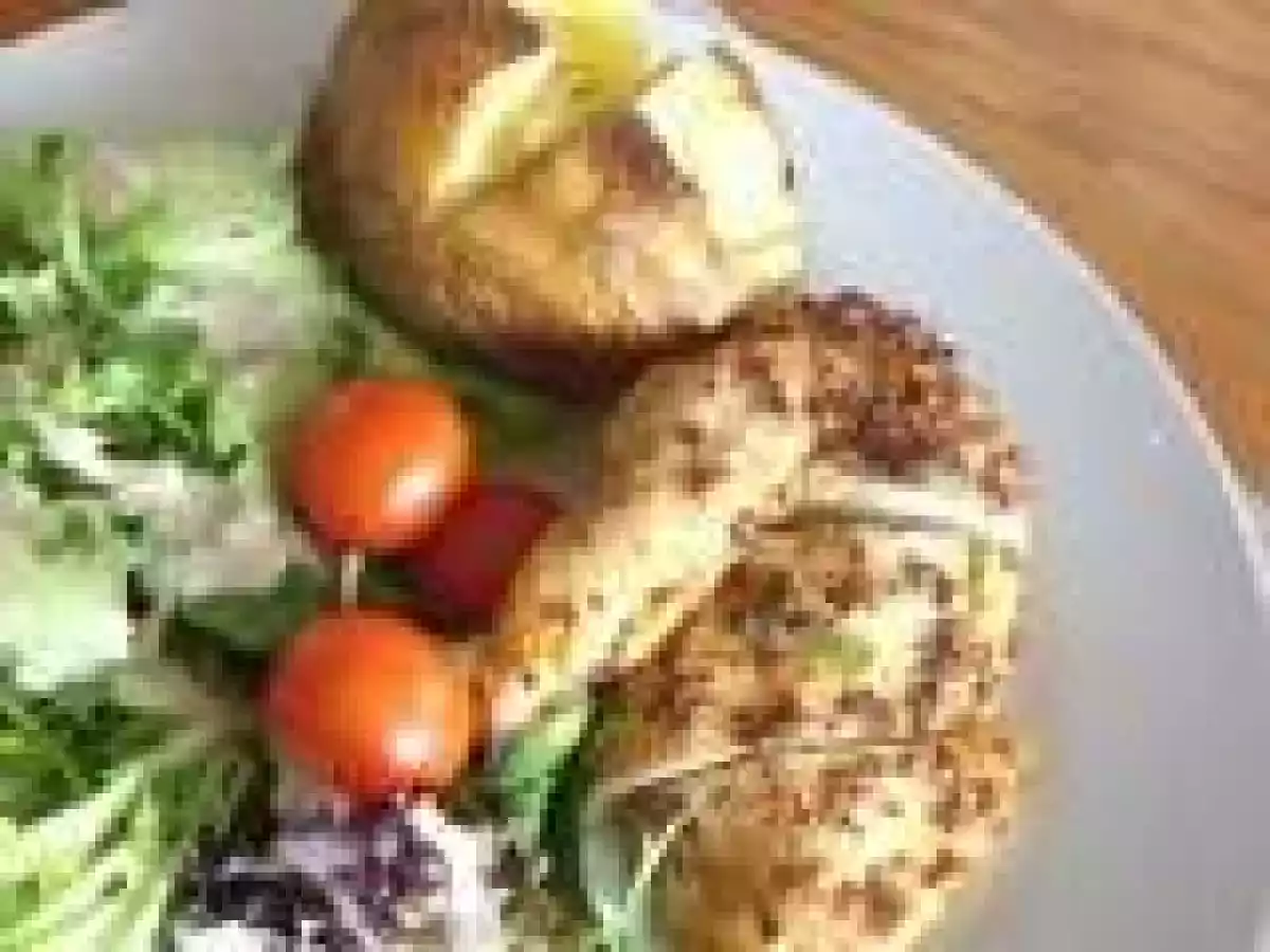 Honey mustard chicken with herb salad & jacket potatoes