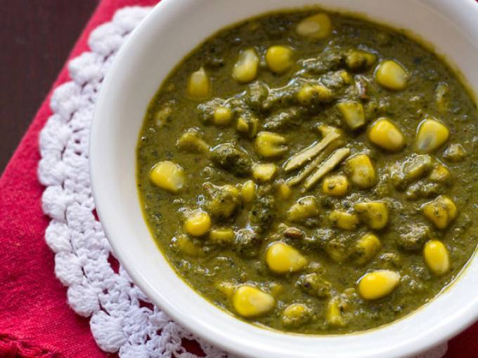 Palak corn curry recipe, how to make palak corn | spinach corn recipe
