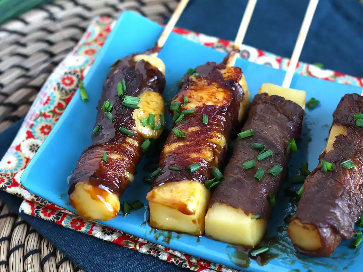 Recipe Cheese and beef yakitori skewers