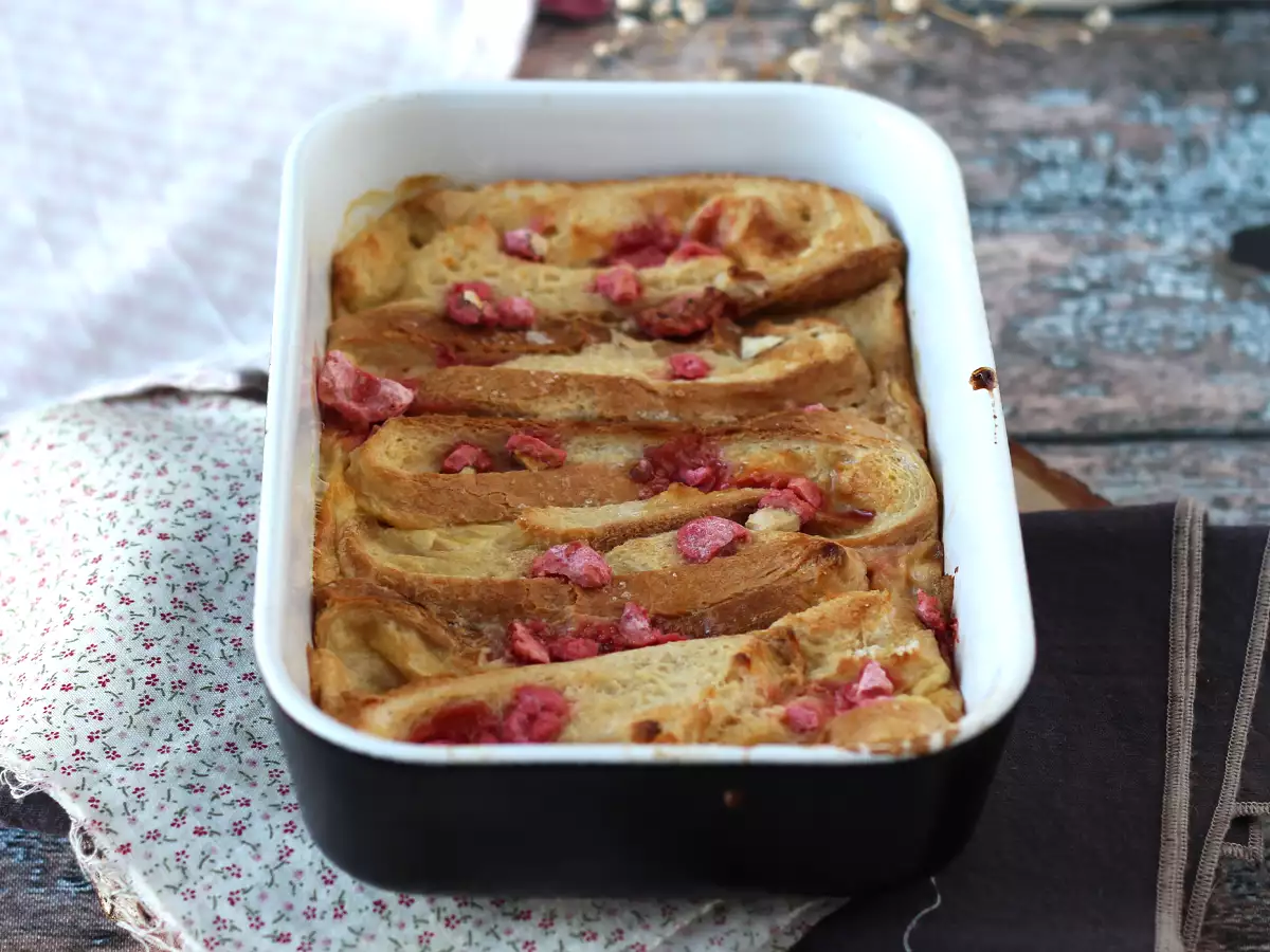Recipe Baked french toast with pink pralines topping - ultra indulgent recipe