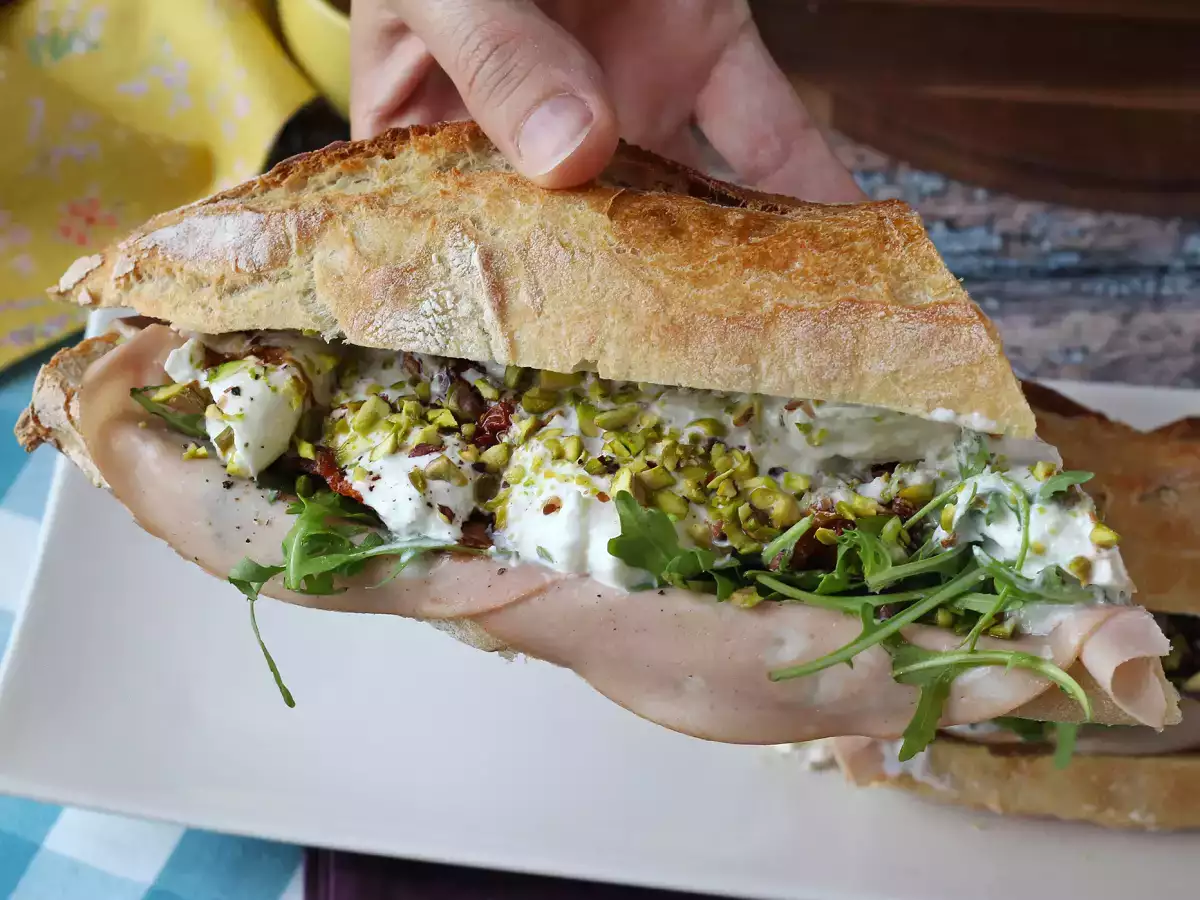 Recipe Gourmet italian mortadella and burrata sandwich