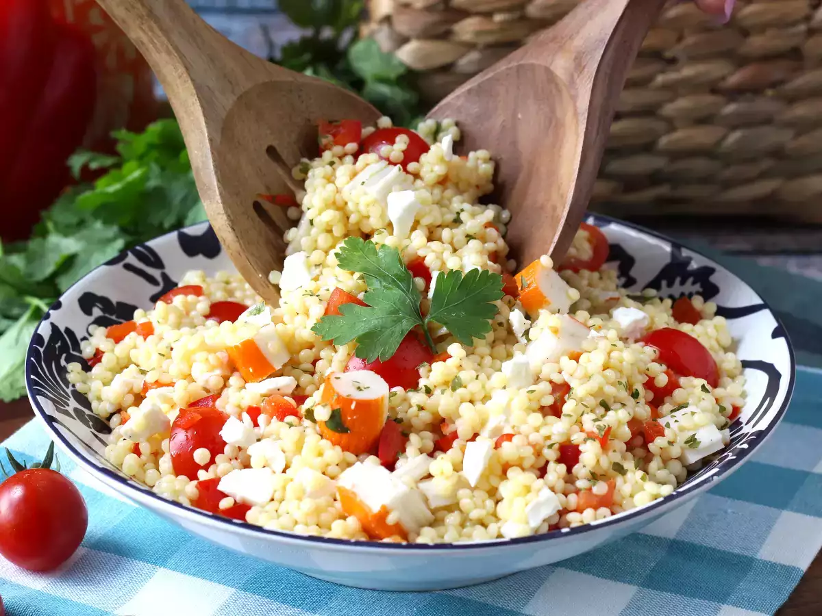 Recipe Pearl couscous salad with surimi: fresh, easy, and perfect for summer