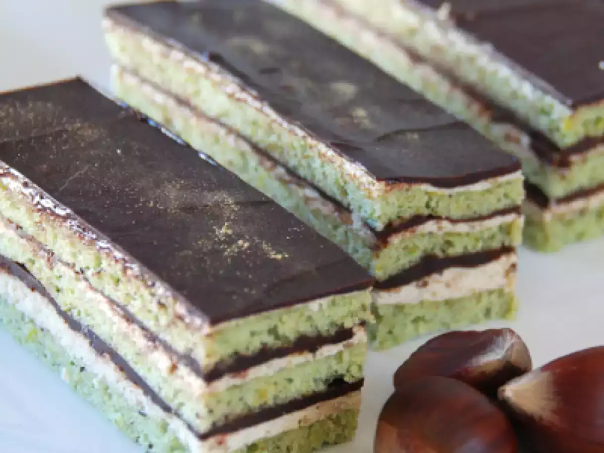 Recipe Pistachio chestnut chocolate opera style cake