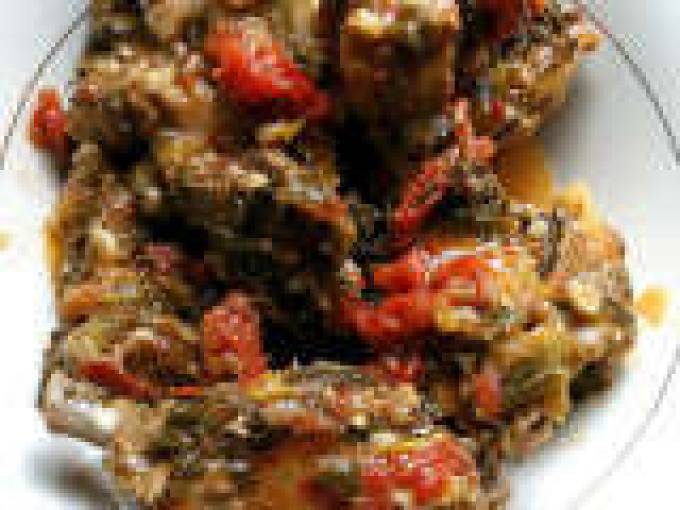Recipe: Pan Simmered Capretto (Baby Goat) with Tomatoes, Onion, Parsley, and Herbs