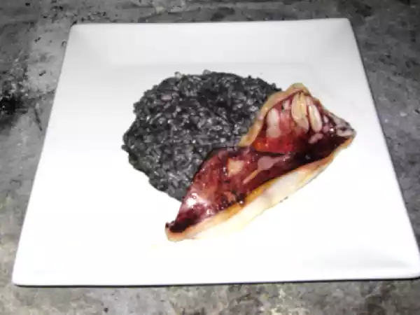 Recipe Black squid ink risotto with grilled calamari