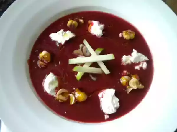 Recipe Sunday lunch: beetroot soup, roast pork shoulder, apple and blackberry steamed pudding