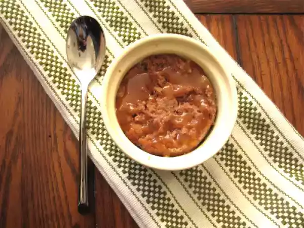 Recipe Apple cider doughnut bread pudding with caramel drizzle