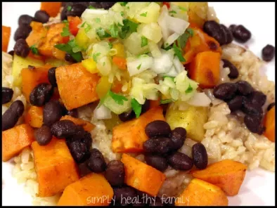 Recipe Cuban style sweet potatoes, yams and black beans with pineapple salsa