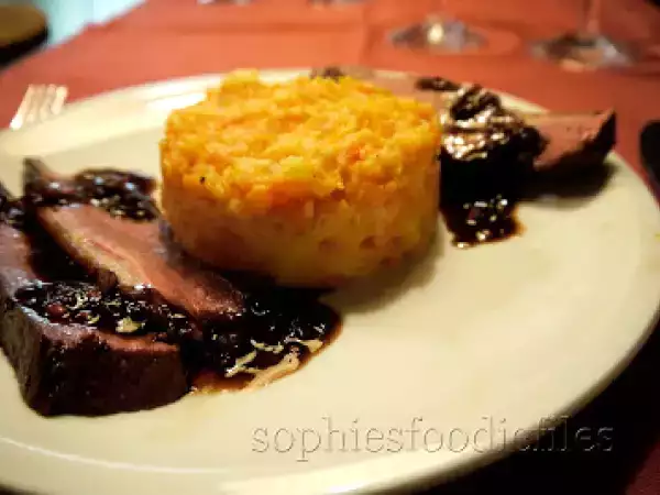 Recipe Magret duck breast with a cassis & raspberry sauce served with a parsnip & carrot mash