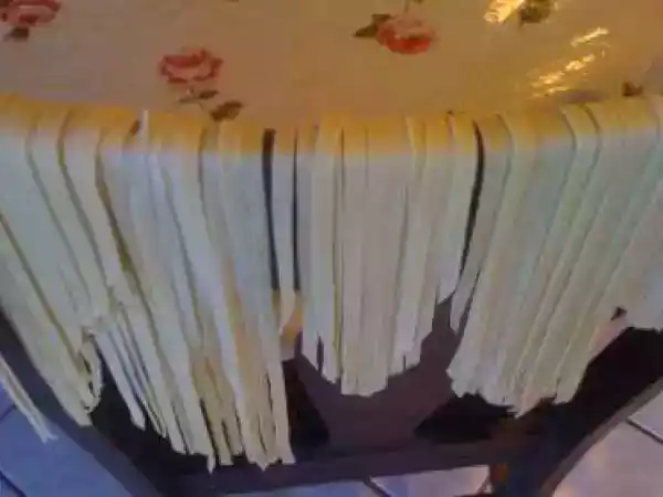 Recipe Fresh fettucine with sausage, asparagus, spinach and crumbled goat