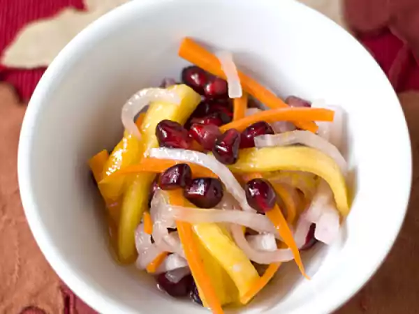 Recipe Daikon, carrot, persimmon, and pomegranate sunomono