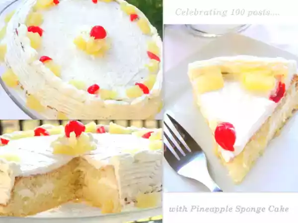 Recipe Celebrating 100 posts with pineapple sponge cake!