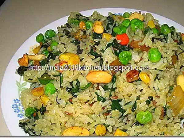 Recipe Corn and palak rice/pulao