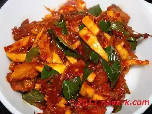 Recipe Salt fish and mango sambal (sauce)