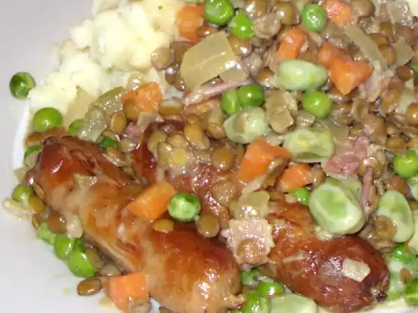 Recipe Mid-week dinner idea : sausages with creamy lentils