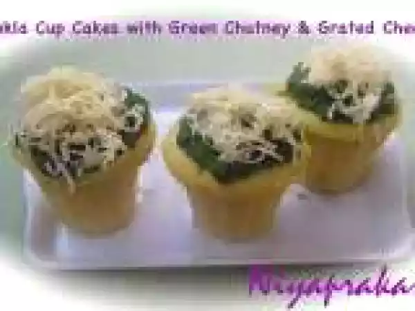 Recipe Dhokla Cup Cakes with Green Chutney & Grated Cheese