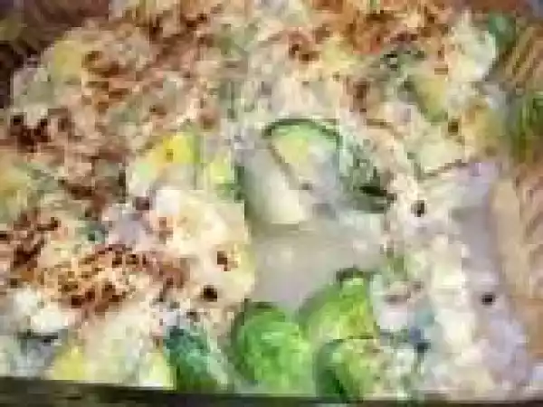Recipe CRISPY TOPPED BRUSSELS SPROUTS AND CAULIFLOWER GRATIN