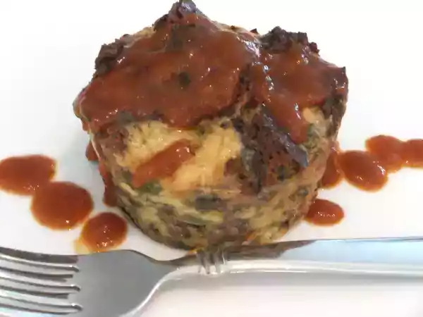 Recipe Savory bread pudding with demi-glaze drizzle