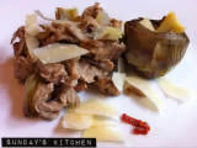 Veal straccetti (thinly sliced veal strips) with artichokes