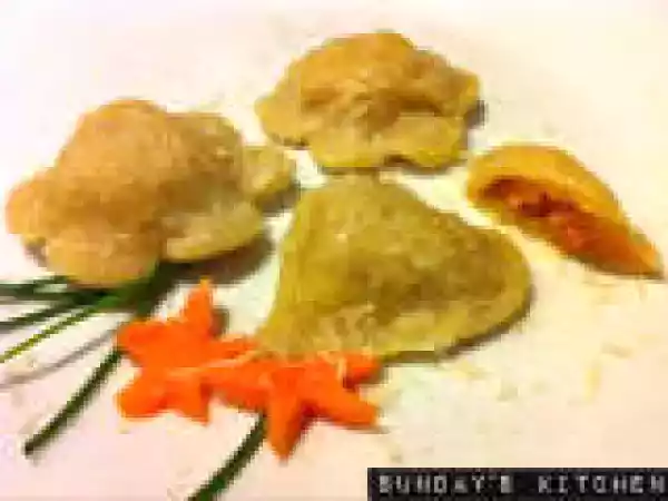 Recipe Buckwheat ravioli stuffed with pumpkin and mashed potatoes