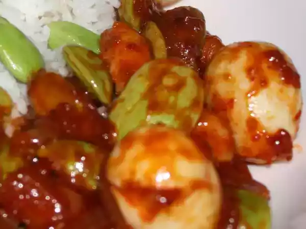 Recipe Petai (stinky beans) and quail eggs sambal (sauce)