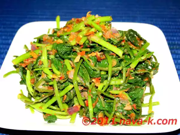 Recipe Stir-fried sweet potato leaves in chilli