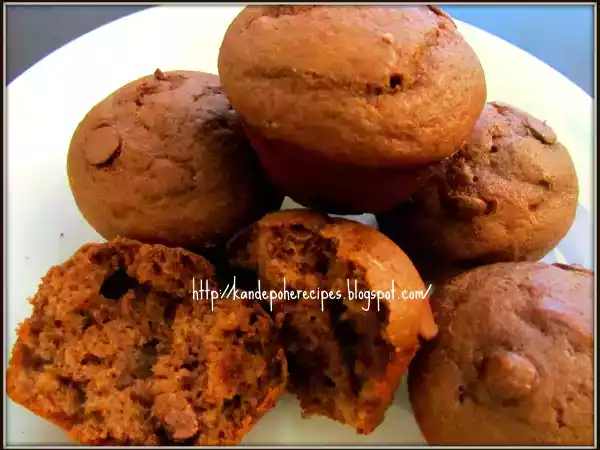 Recipe Wheat banana chocolate chip muffins