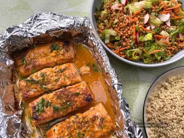Recipe Lentil salad with citrus samon and quinoa