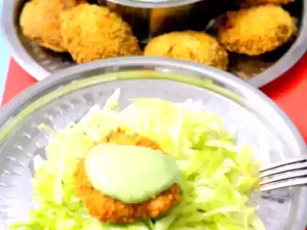 Recipe Fish cutlet with coriander yogurt chutney