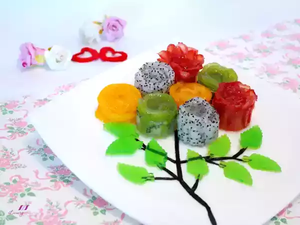 Recipe Valentine's day flower bouquet fruit jelly dessert