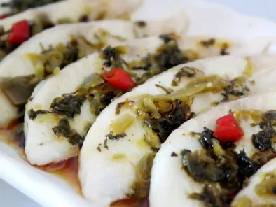 Recipe Yummy steamed toman fish fillet with japanese takana